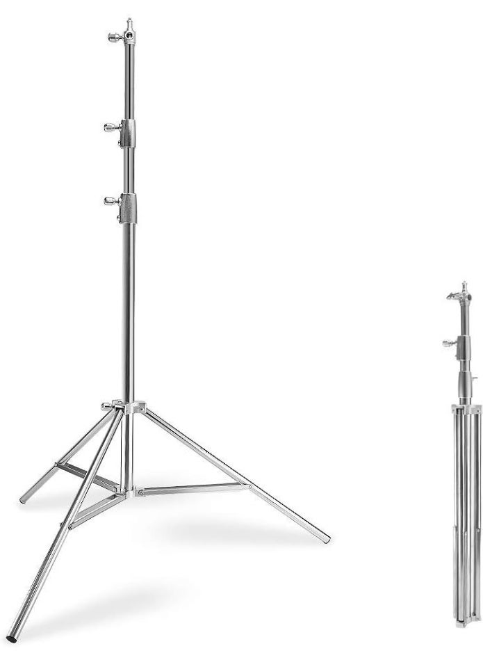 eWINNER Stainless Steel Light Stand 110inches/280cm Heavy Duty w/ 1/4inch to 3/8inch Universal Adapter for Studio Softbox Flash Monolight and Other Photography Equipment - Image 1